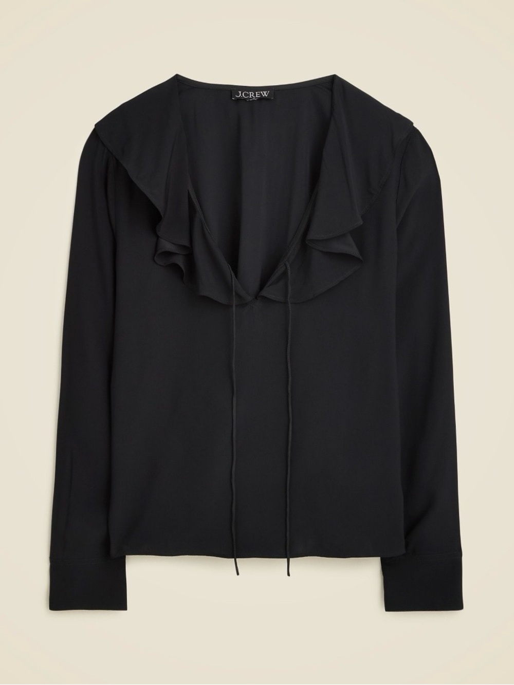 J. Crew Black Ruffle Tie-Neck Blouse